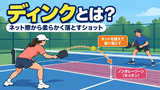 AI生成：ピックルボールのディンクを示すイラスト図解。